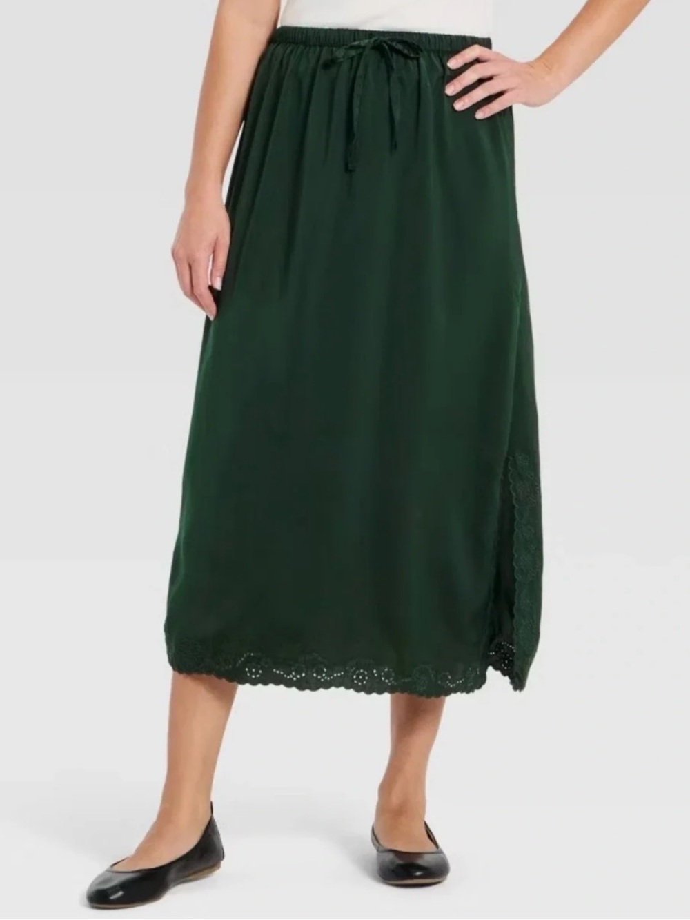 Universal Thread Women's Cutwork Midi A-Line Skirt Dark Green S or M NWT
